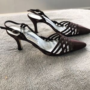 Brown Satin Caparros Sling Back Heels